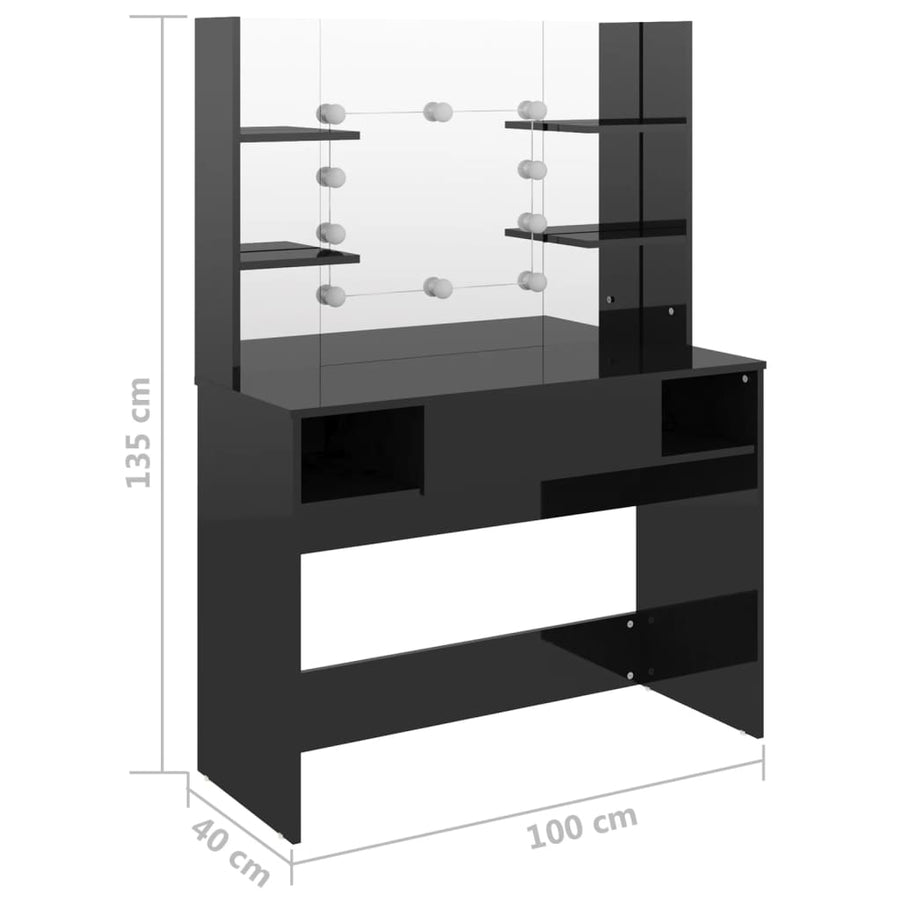 Kaptafel Met Led-Verlichting 00X40X35 Cm Mdf Glanzend zwart
