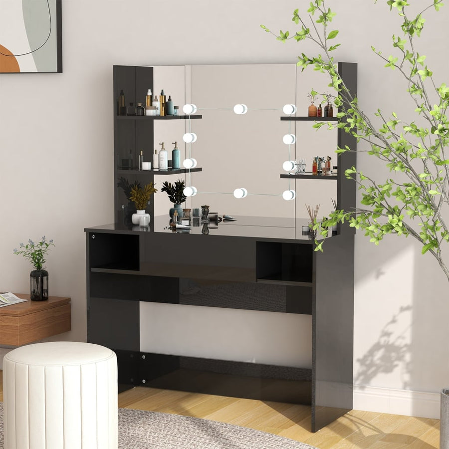 Kaptafel Met Led-Verlichting 00X40X35 Cm Mdf Glanzend zwart