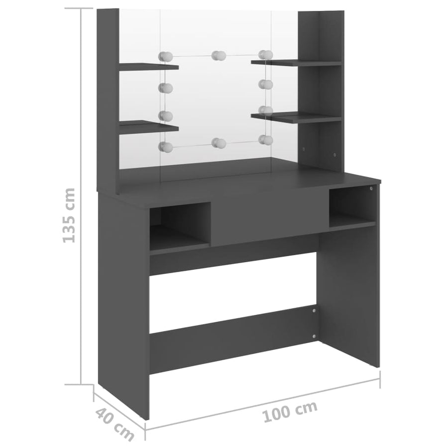 Kaptafel Met Led-Verlichting 00X40X35 Cm Mdf Grijs