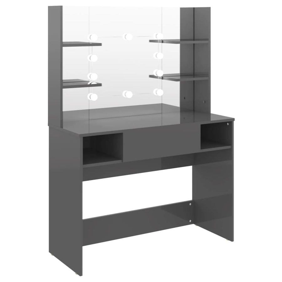 Kaptafel Met Led-Verlichting 00X40X35 Cm Mdf Glanzend grijs