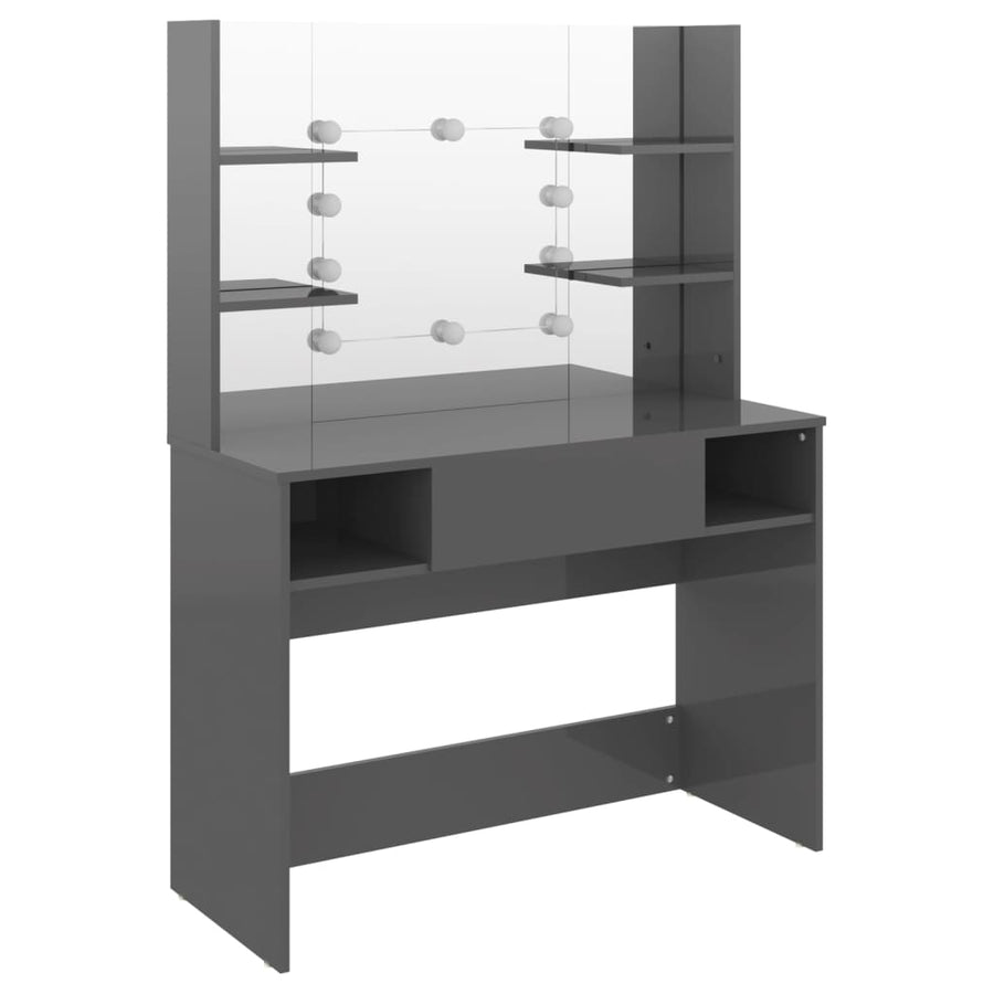 Kaptafel Met Led-Verlichting 00X40X35 Cm Mdf Glanzend grijs
