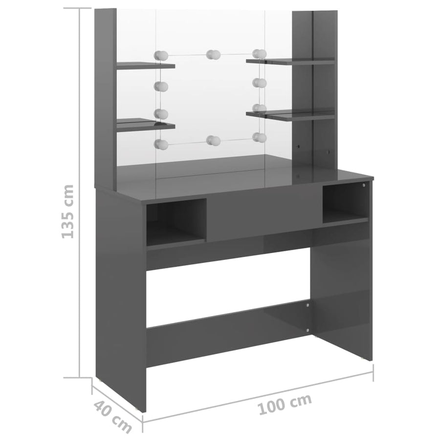 Kaptafel Met Led-Verlichting 00X40X35 Cm Mdf Glanzend grijs