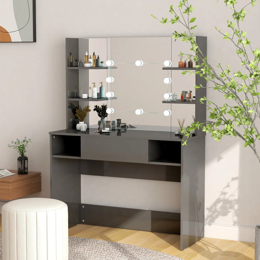 Kaptafel Met Led-Verlichting 00X40X35 Cm Mdf Glanzend grijs