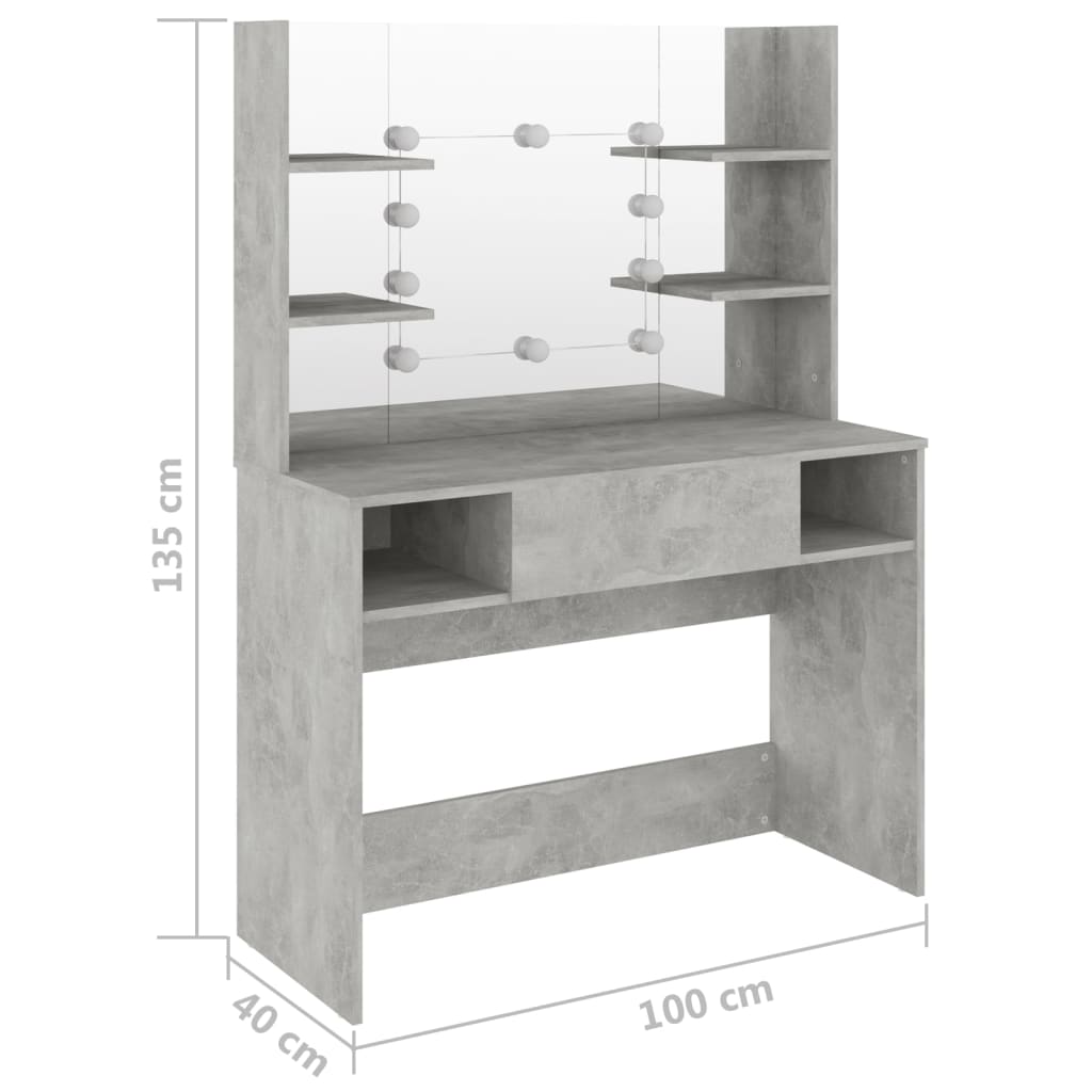Kaptafel Met Led-Verlichting 00X40X35 Cm Mdf Betongrijs
