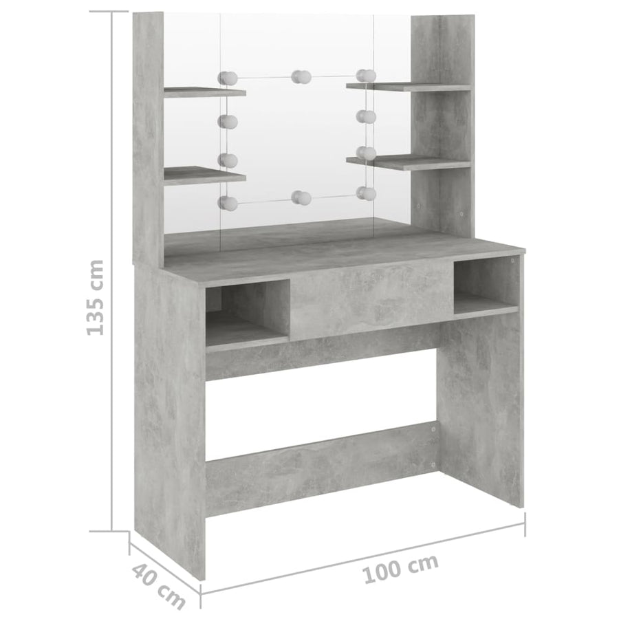 Kaptafel Met Led-Verlichting 00X40X35 Cm Mdf Betongrijs