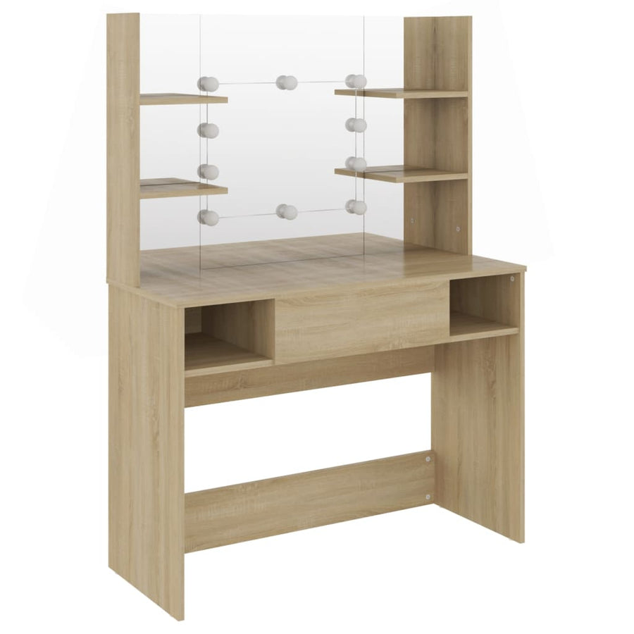 Kaptafel Met Led-Verlichting 00X40X35 Cm Mdf Eikenkleurig Bruin