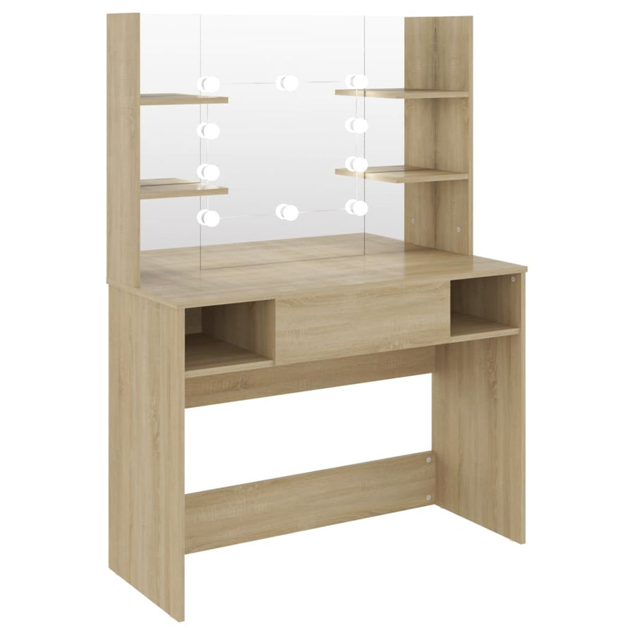 Kaptafel Met Led-Verlichting 00X40X35 Cm Mdf Eikenkleurig Bruin