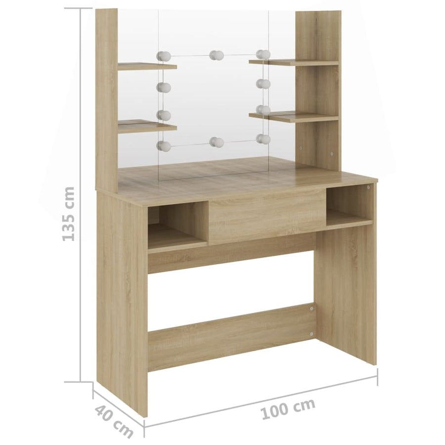 Kaptafel Met Led-Verlichting 00X40X35 Cm Mdf Eikenkleurig Bruin