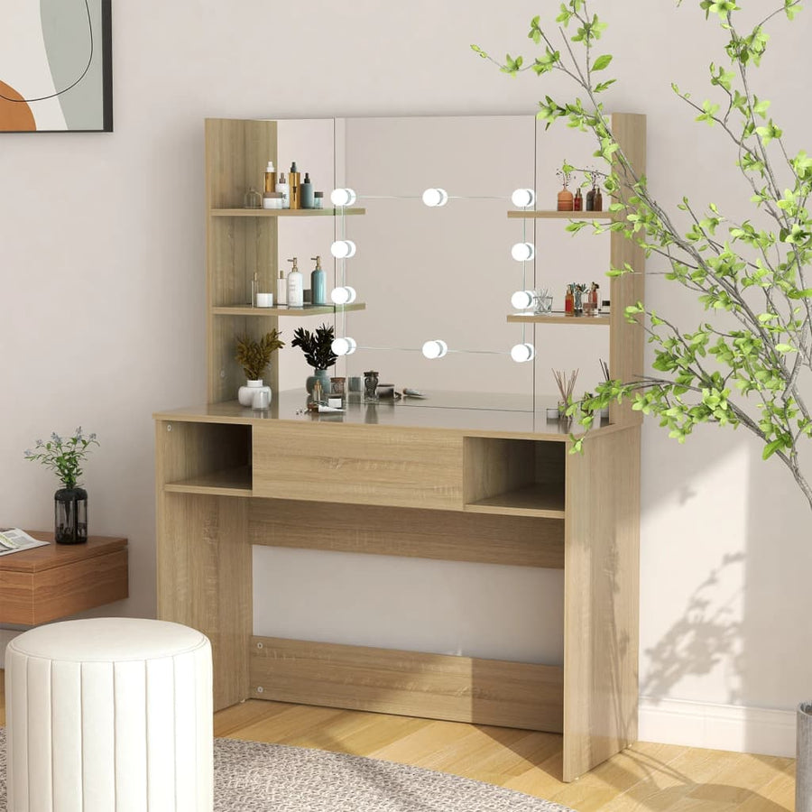 Kaptafel Met Led-Verlichting 00X40X35 Cm Mdf Eikenkleurig Bruin
