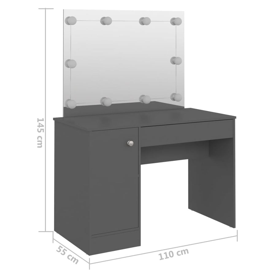 Kaptafel met LED-verlichting 110x55x145 cm MDF grijs