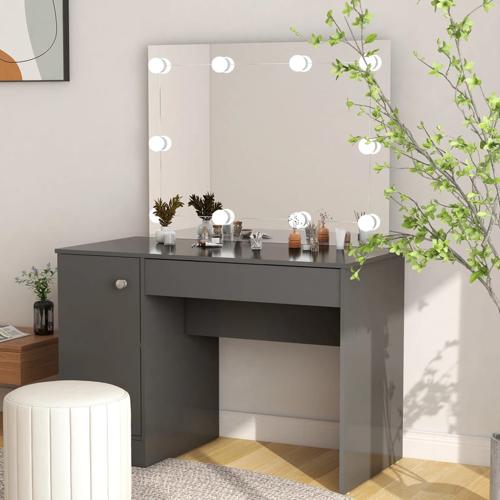 Kaptafel met LED-verlichting 110x55x145 cm MDF grijs