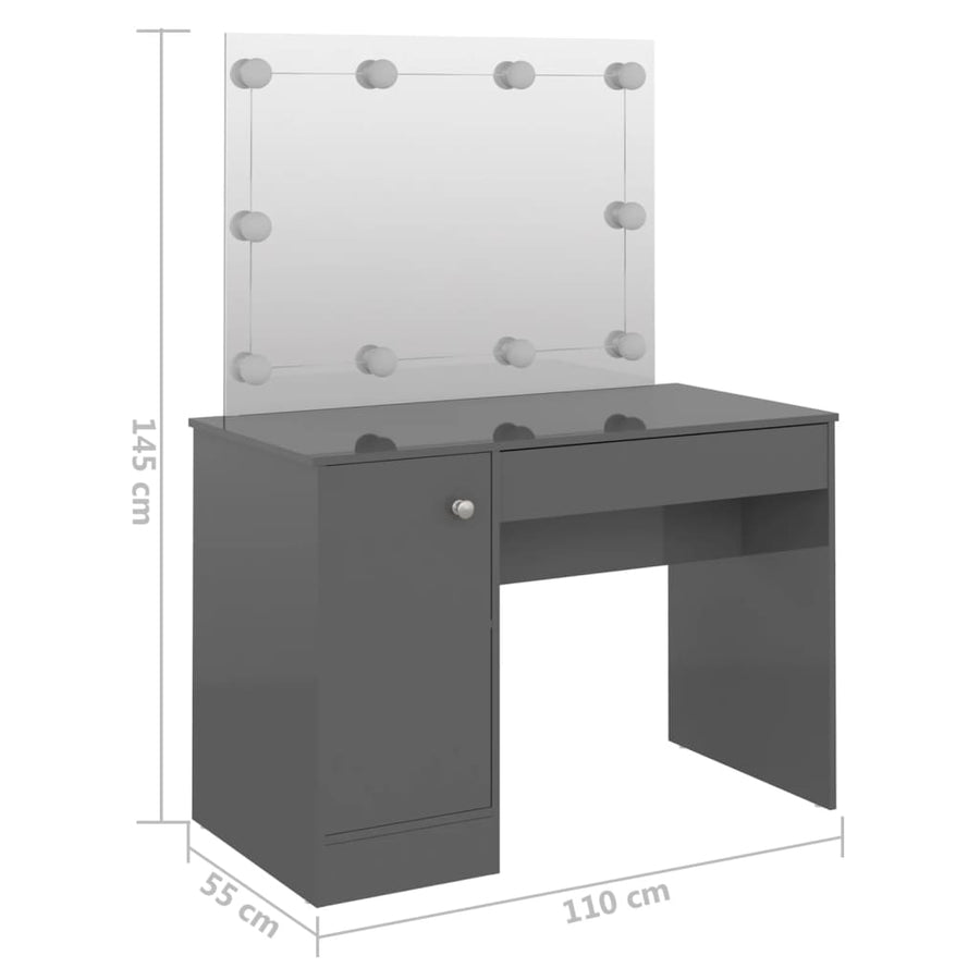 Kaptafel Met Led's 110X55X145 Cm Mdf Glanzend Grijs