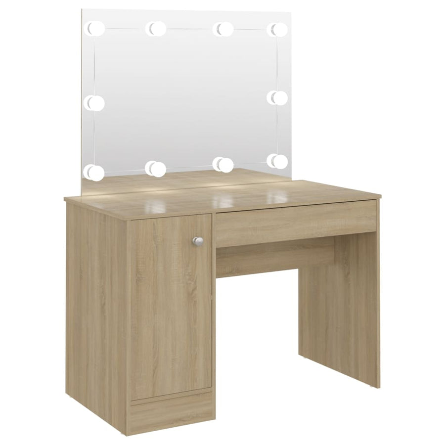 Kaptafel met LED-verlichting 110x55x145 cm MDF eikenkleurig