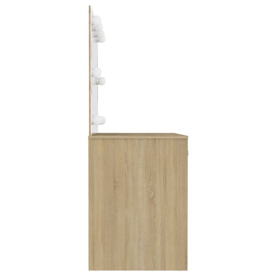 Kaptafel met LED-verlichting 110x55x145 cm MDF eikenkleurig