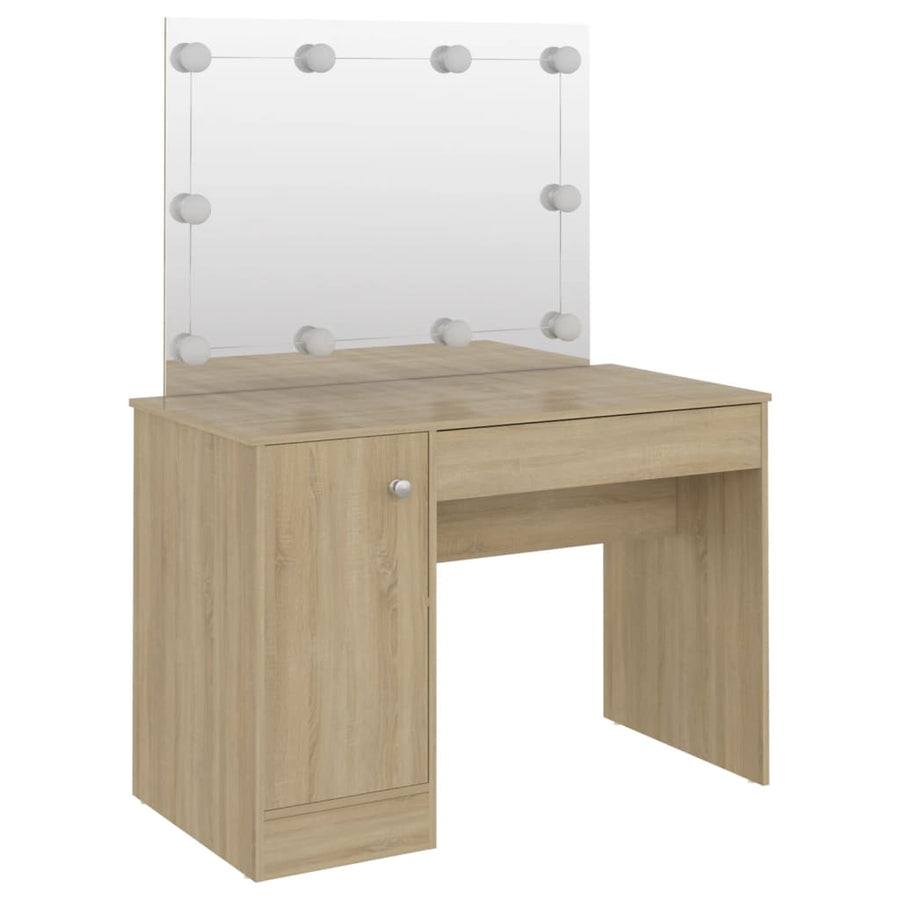 Kaptafel met LED-verlichting 110x55x145 cm MDF eikenkleurig