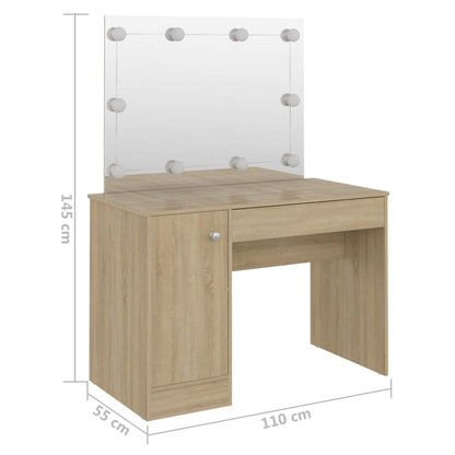 Kaptafel met LED-verlichting 110x55x145 cm MDF eikenkleurig