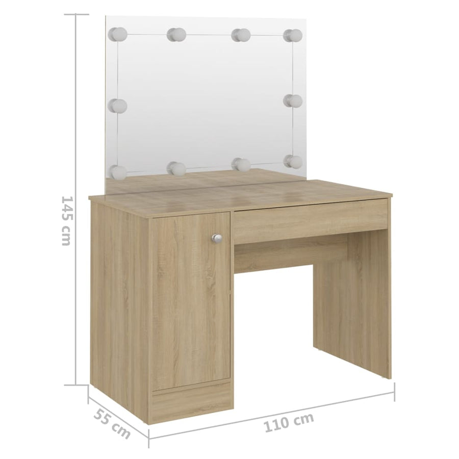 Kaptafel met LED-verlichting 110x55x145 cm MDF eikenkleurig