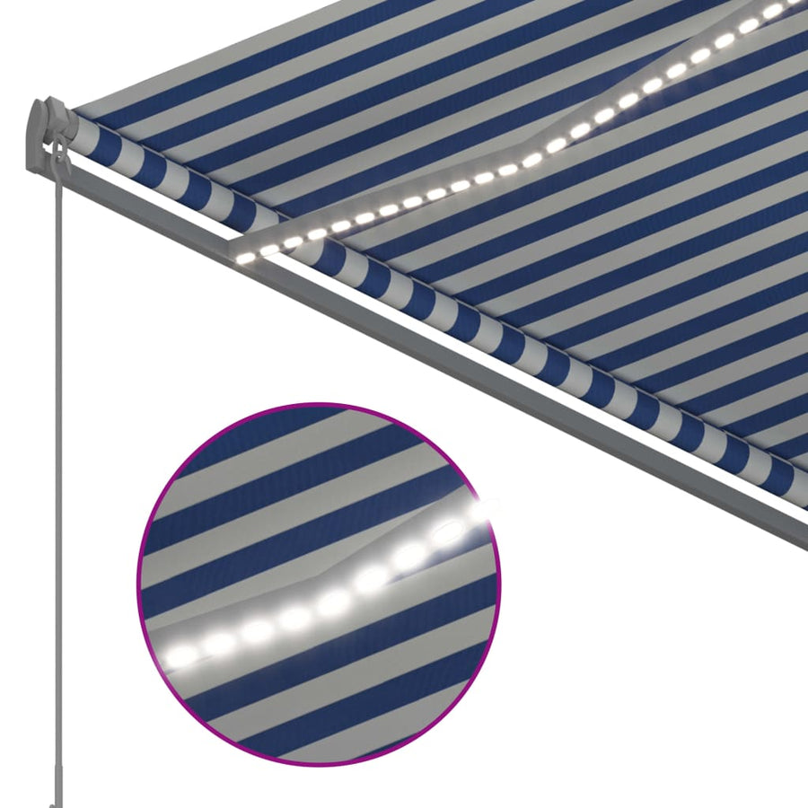 Luifel Handmatig Uittrekbaar Met Led 300 x 250 cm Blauw en wit