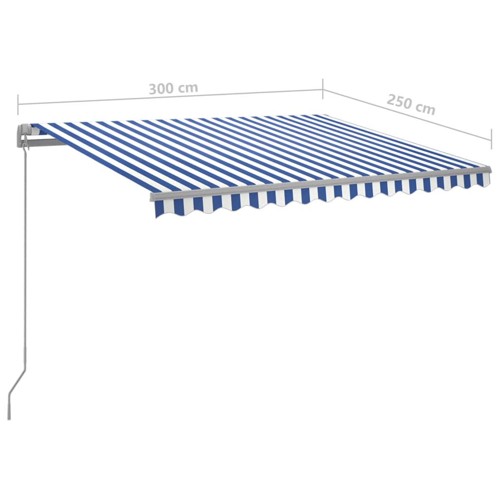 Luifel Handmatig Uittrekbaar Met Led 300 x 250 cm Blauw en wit