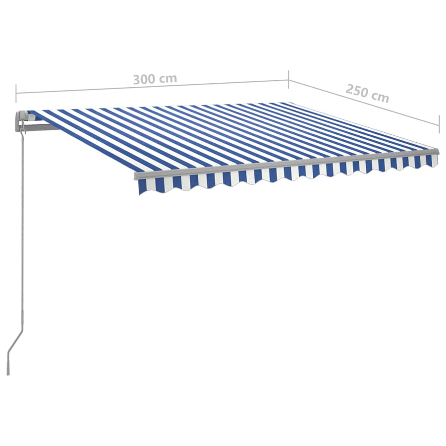 Luifel Handmatig Uittrekbaar Met Led 300 x 250 cm Blauw en wit