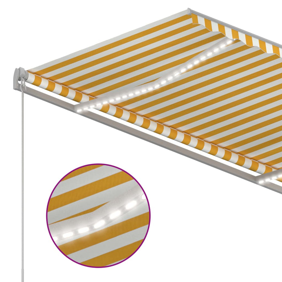 Luifel Handmatig Uittrekbaar Met Led 300 x 250 cm Geel en wit