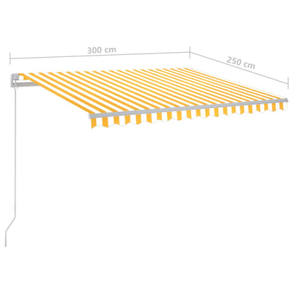 Luifel Handmatig Uittrekbaar Met Led 300 x 250 cm Geel en wit