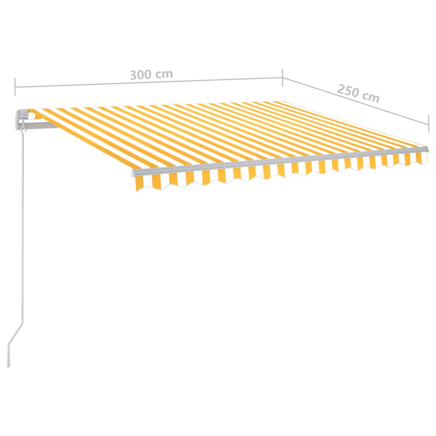 Luifel Handmatig Uittrekbaar Met Led 300 x 250 cm Geel en wit