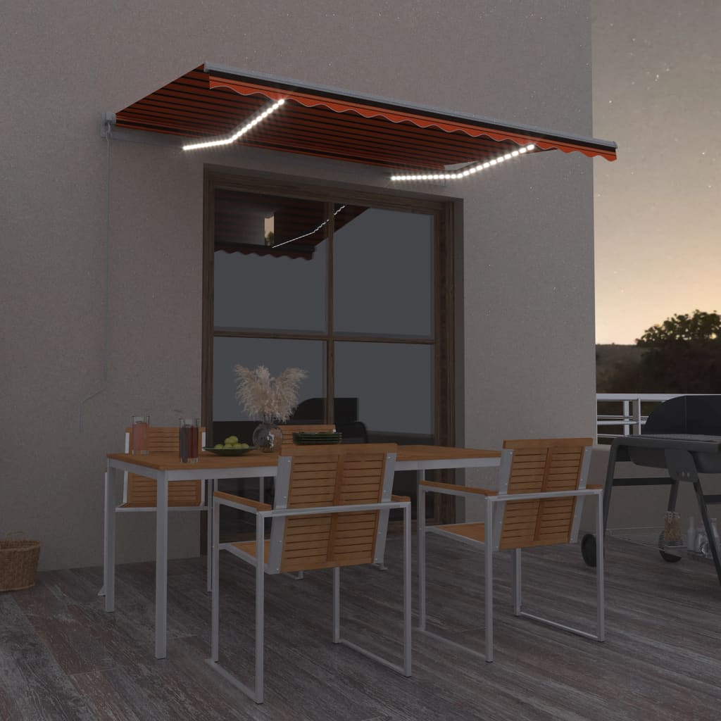 Luifel Handmatig Uittrekbaar Met Led Oranje En Bruin 300 x 250 cm Multikleur