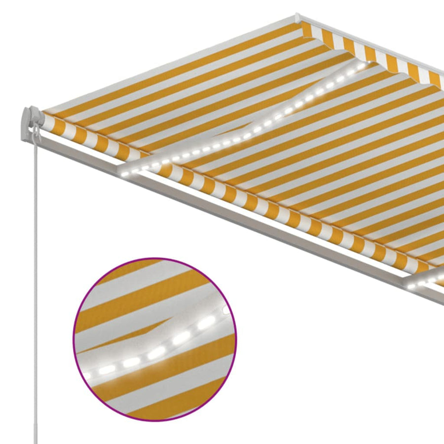 Luifel Handmatig Uittrekbaar Met Led 350 x 250 cm Geel en wit
