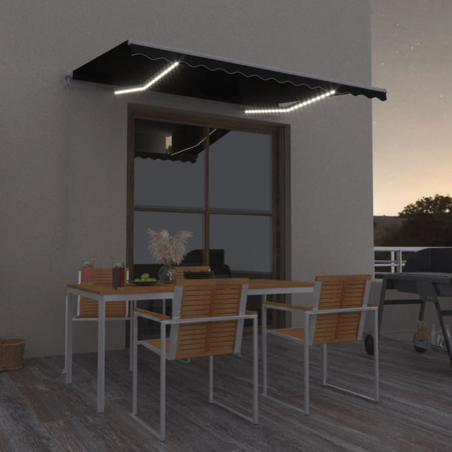 Luifel Handmatig Uittrekbaar Met Led 350X250 Cm Antracietkleur 350 x 250 cm