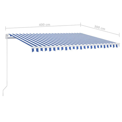 Luifel Handmatig Uittrekbaar Met Led 400 x 300 cm Blauw en wit