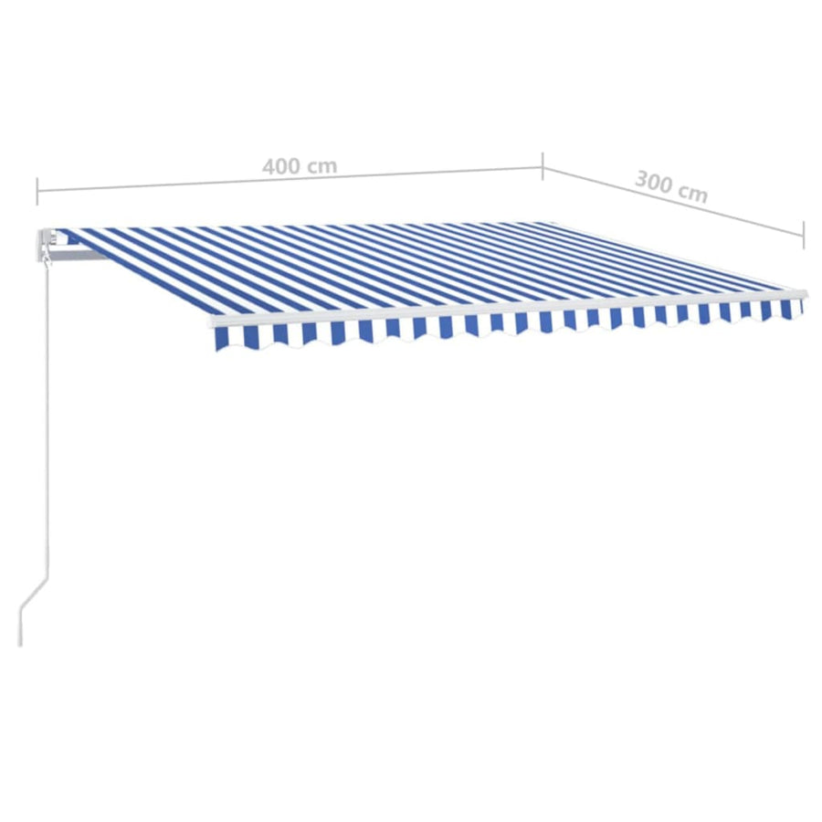 Luifel Handmatig Uittrekbaar Met Led 400 x 300 cm Blauw en wit