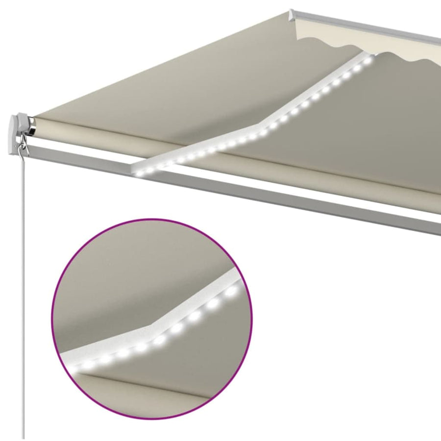 Luifel Handmatig Uittrekbaar Met Led 400X300 Cm Crèmekleurig 400 x 300 cm
