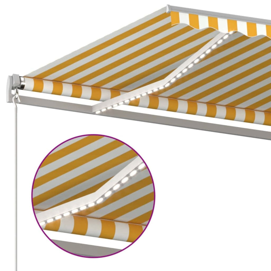 Luifel Handmatig Uittrekbaar Met Led 400X300 Cm Geel En Wit 400 x 300 cm