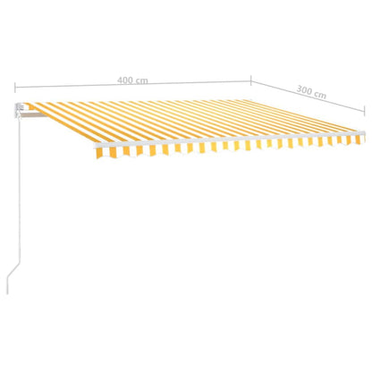 Luifel Handmatig Uittrekbaar Met Led 400X300 Cm Geel En Wit 400 x 300 cm