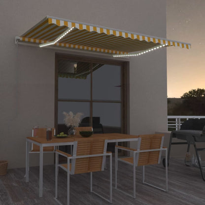 Luifel Handmatig Uittrekbaar Met Led 450X300 Cm Geel En Wit 450 x 300 cm
