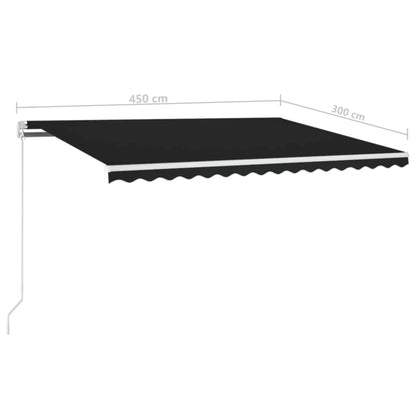 Luifel Handmatig Uittrekbaar Met Led 450X300 Cm Antracietkleur 450 x 300 cm