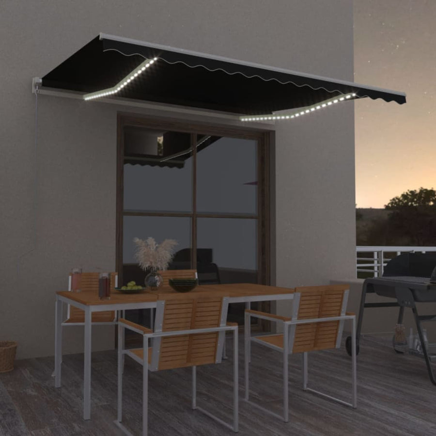 Luifel Handmatig Uittrekbaar Met Led 450X300 Cm Antracietkleur 450 x 300 cm