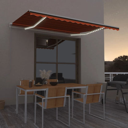 Luifel Handmatig Uittrekbaar Met Led 450X300 Cm Oranje En Bruin 450 x 300 cm Multikleur