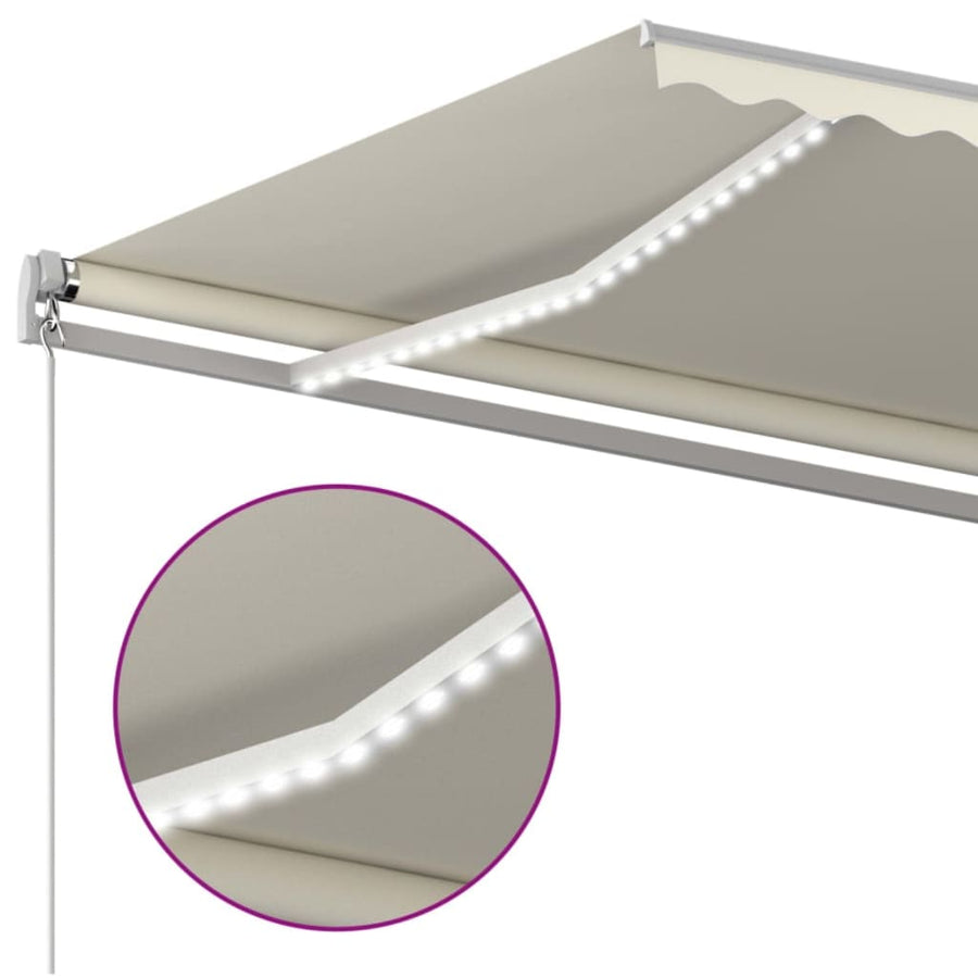 Luifel Handmatig Uittrekbaar Met Led 600X300 Cm Crèmekleurig 600 x 300 cm