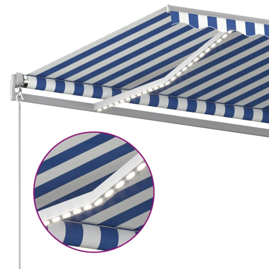 Luifel Handmatig Uittrekbaar Met Led 400 x 350 cm Blauw en wit