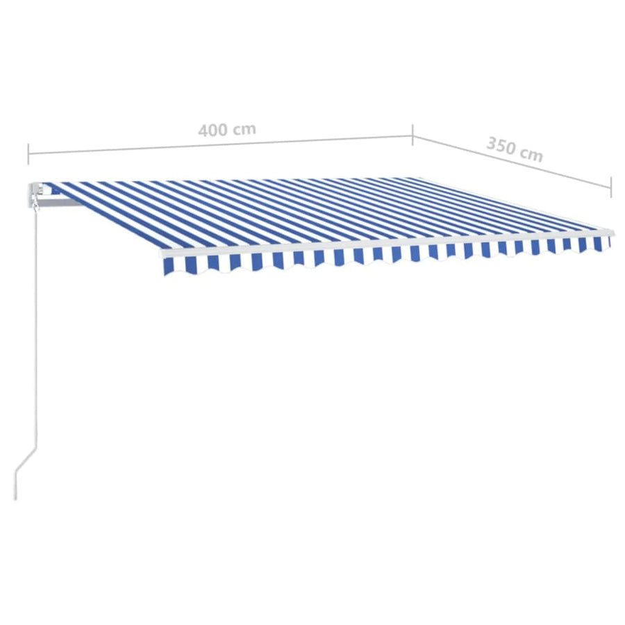 Luifel Handmatig Uittrekbaar Met Led 400 x 350 cm Blauw en wit
