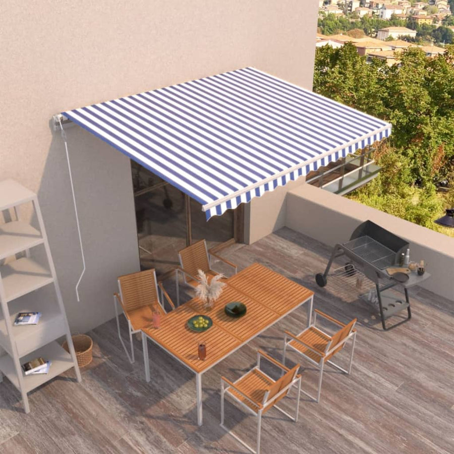 Luifel Automatisch Uittrekbaar 400 x 350 cm Blauw en wit
