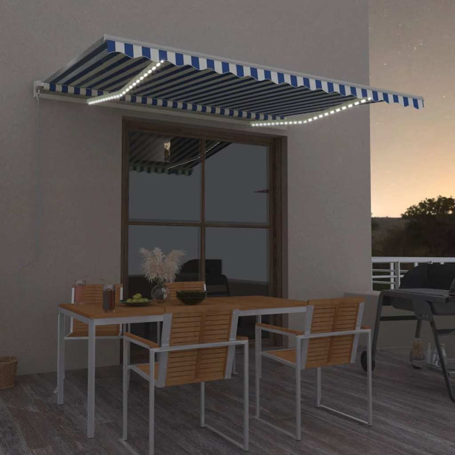Luifel Automatisch Met Led En Windsensor Blauw En Wit 400 x 350 cm