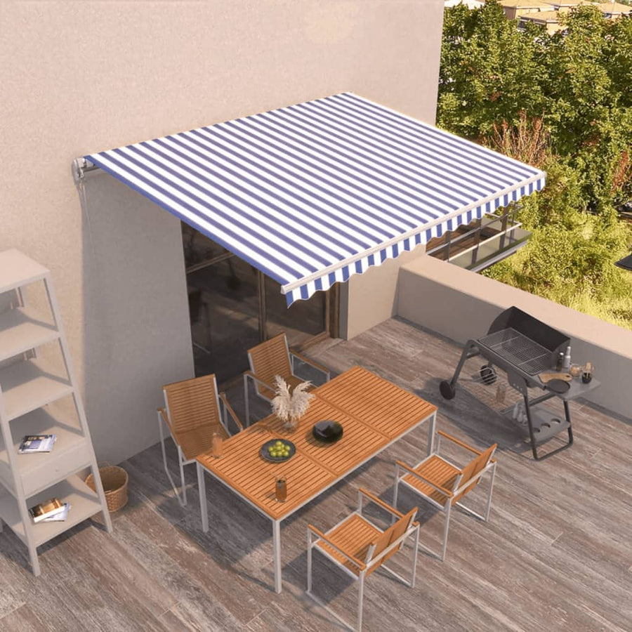 Luifel Handmatig Uittrekbaar 450 x 350 cm Blauw en wit
