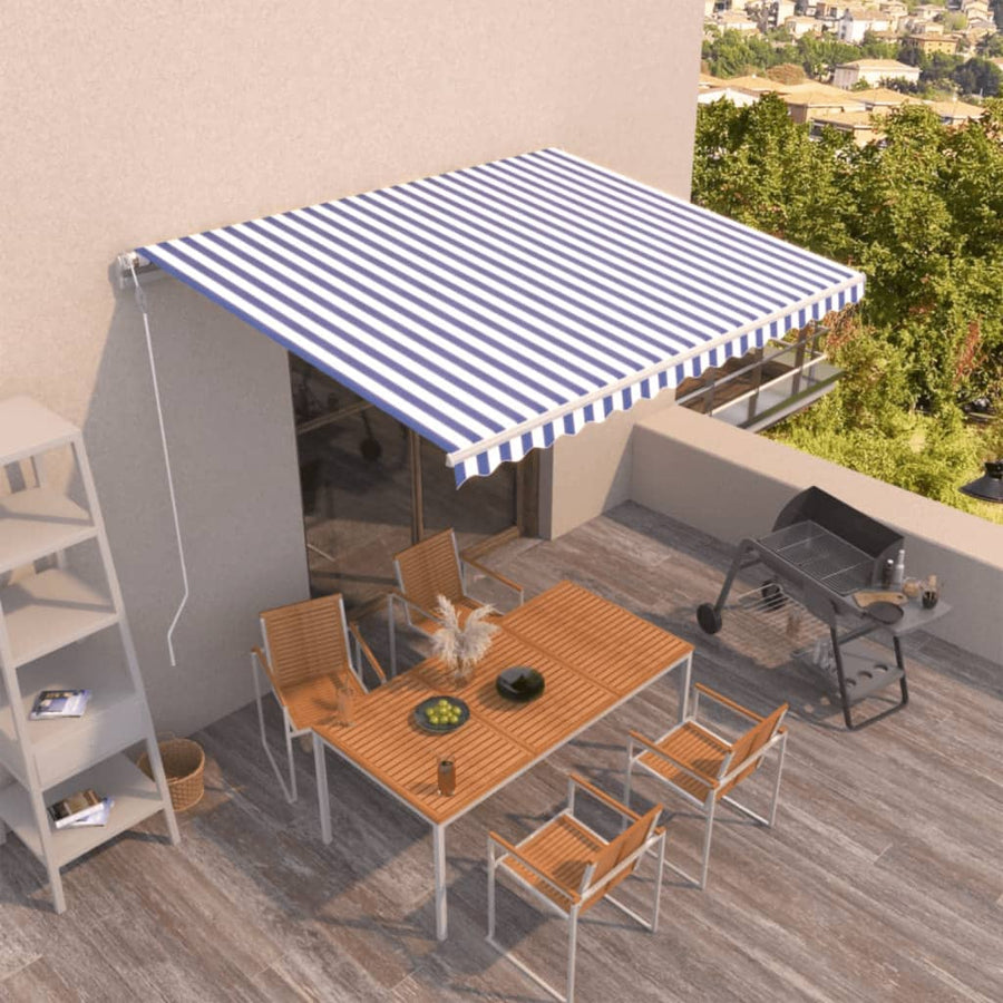 Luifel Automatisch Uittrekbaar 450 x 350 cm Blauw en wit