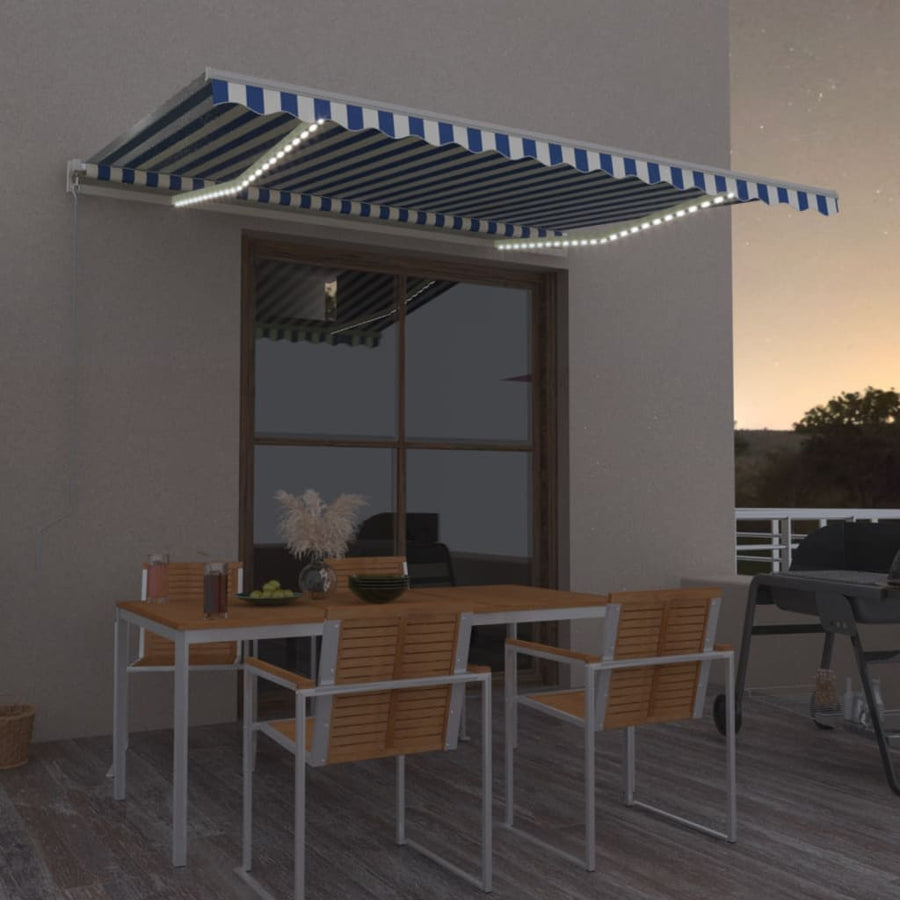 Luifel Automatisch Met Led En Windsensor Blauw En Wit 450 x 350 cm