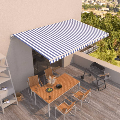 Luifel Handmatig Uittrekbaar 500 x 350 cm Blauw en wit