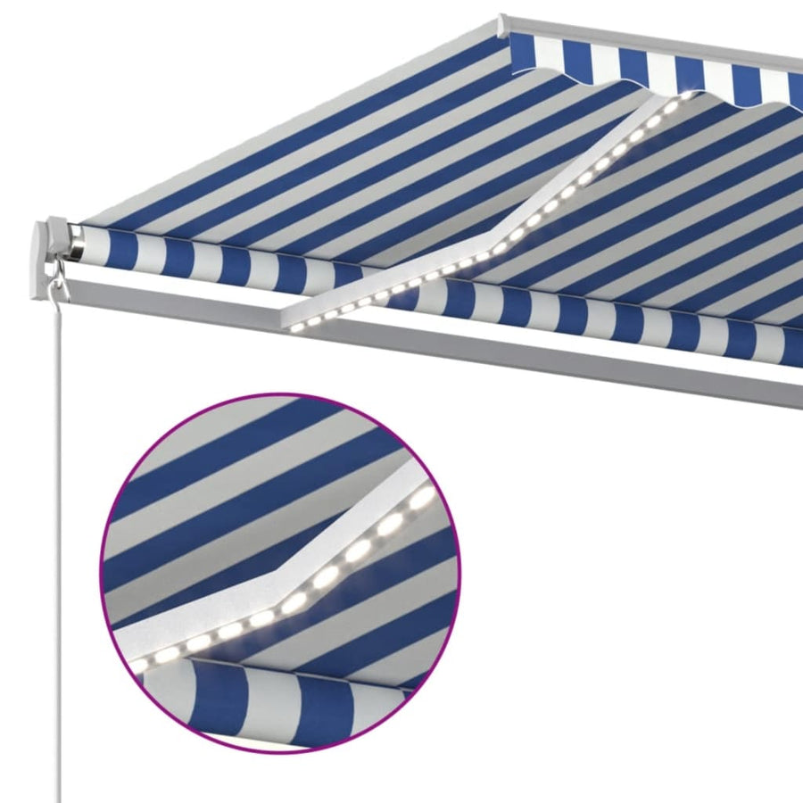 Luifel Handmatig Uittrekbaar Met Led 500X350 Cm Blauw En Wit 500 x 350 cm