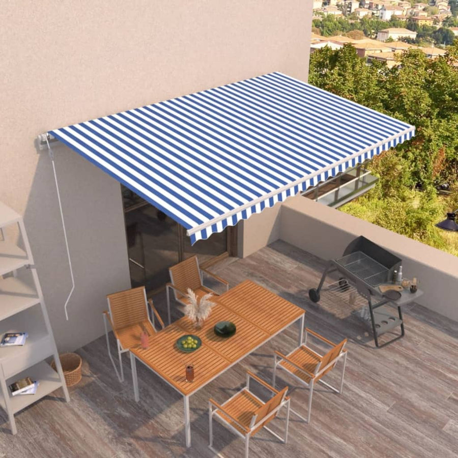 Luifel Automatisch Uittrekbaar 500 x 350 cm Blauw en wit